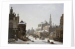 A Capriccio View of a Town with Figures on a Frozen Canal by Jan Hendrik Verheyen