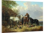 Three Horses with Pigs by John Frederick Herring Jnr