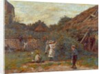 Scene in farmyard with children picking fruit, 1901 by Charles James