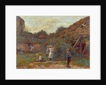 Scene in farmyard with children picking fruit, 1901 by Charles James