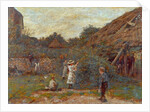 Scene in farmyard with children picking fruit, 1901 by Charles James