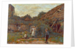 Scene in farmyard with children picking fruit, 1901 by Charles James