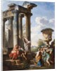 Capriccio with the preaching of a saint, the Medici vase, a ruined temple and the Pyramid of Cestius, c.1745 by Giovanni Paolo Pannini or Panini