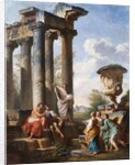Capriccio with the preaching of a saint, the Medici vase, a ruined temple and the Pyramid of Cestius, c.1745 by Giovanni Paolo Pannini or Panini