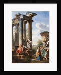 Capriccio with the preaching of a saint, the Medici vase, a ruined temple and the Pyramid of Cestius, c.1745 by Giovanni Paolo Pannini or Panini