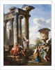 Capriccio with the preaching of a saint, the Medici vase, a ruined temple and the Pyramid of Cestius, c.1745 by Giovanni Paolo Pannini or Panini