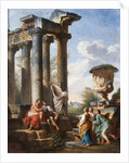 Capriccio with the preaching of a saint, the Medici vase, a ruined temple and the Pyramid of Cestius, c.1745 by Giovanni Paolo Pannini or Panini