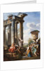 Capriccio with the preaching of a saint, the Medici vase, a ruined temple and the Pyramid of Cestius, c.1745 by Giovanni Paolo Pannini or Panini