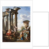 Capriccio with the preaching of a saint, the Medici vase, a ruined temple and the Pyramid of Cestius, c.1745 by Giovanni Paolo Pannini or Panini