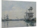 Le Havre, ships in a basin by Eugene Louis Boudin