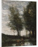 The pond, cowherd by Jean Baptiste Camille Corot