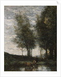 The pond, cowherd by Jean Baptiste Camille Corot
