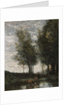 The pond, cowherd by Jean Baptiste Camille Corot