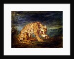 Tiger licking a paw by Ferdinand Victor Eugene Delacroix