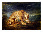 Tiger licking a paw by Ferdinand Victor Eugene Delacroix