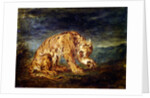 Tiger licking a paw by Ferdinand Victor Eugene Delacroix