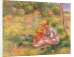 Woman and Child sitting in a Field, c.1898 by Pierre Auguste Renoir