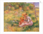 Woman and Child sitting in a Field, c.1898 by Pierre Auguste Renoir