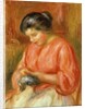 Girl in Red, Knitting by Pierre Auguste Renoir