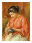 Girl in Red, Knitting by Pierre Auguste Renoir