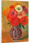 Zinnias in a Striped Blue Vase by William James Glackens