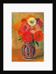 Zinnias in a Striped Blue Vase by William James Glackens