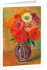 Zinnias in a Striped Blue Vase by William James Glackens