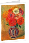 Zinnias in a Striped Blue Vase by William James Glackens