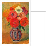 Zinnias in a Striped Blue Vase by William James Glackens