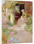 A Girl Sewing at the Door of a Cottage, 1906 by Thomas Mackay