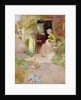 A Girl Sewing at the Door of a Cottage, 1906 by Thomas Mackay