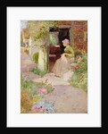 A Girl Sewing at the Door of a Cottage, 1906 by Thomas Mackay