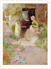 A Girl Sewing at the Door of a Cottage, 1906 by Thomas Mackay