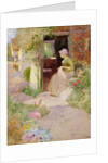 A Girl Sewing at the Door of a Cottage, 1906 by Thomas Mackay