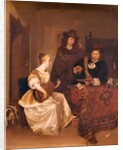 A Young Woman Playing a Theorbo to Two Men, 1667-68 by Gerard ter Borch or Terborch