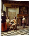 An Interior, with a Woman drinking with Two Men, and a Maidservant by Pieter de Hooch