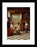 An Interior, with a Woman drinking with Two Men, and a Maidservant by Pieter de Hooch