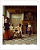 An Interior, with a Woman drinking with Two Men, and a Maidservant by Pieter de Hooch