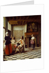 An Interior, with a Woman drinking with Two Men, and a Maidservant by Pieter de Hooch