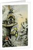 Winter Bird Table with Blue Tits, Great Tits, House Sparrows and a Robin by Carl Donner