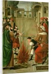 Emperor Julian the Apostate burning the bones of St. John the Baptist by Master of the St. Johns Retable