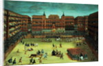 Panorama of a fiesta in the Plaza Mayor in Madrid by Spanish School