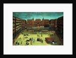 Panorama of a fiesta in the Plaza Mayor in Madrid by Spanish School