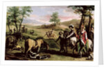 Don Quixote falls from his horse in front of the Dukes by Zacarias Gonzalez Velazquez