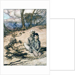 The son made a circle, and his father and he took places within it, and the little black mannikin appeared by Arthur Rackham