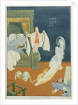 Clever ruse of Christmas guest in haunted bedroom to scare away the family ghost by William Heath Robinson