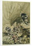 Alberich drives in a band of Nibelungs laden with gold and silver treasure by Arthur Rackham