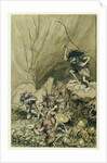 Alberich drives in a band of Nibelungs laden with gold and silver treasure by Arthur Rackham