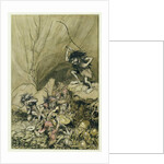 Alberich drives in a band of Nibelungs laden with gold and silver treasure by Arthur Rackham
