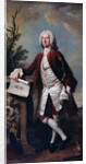 Portrait of Theodore Jacobsen, architect of the Foundling Hospital, shown holding a drawing of the West Front, c.1742 by Thomas Hudson